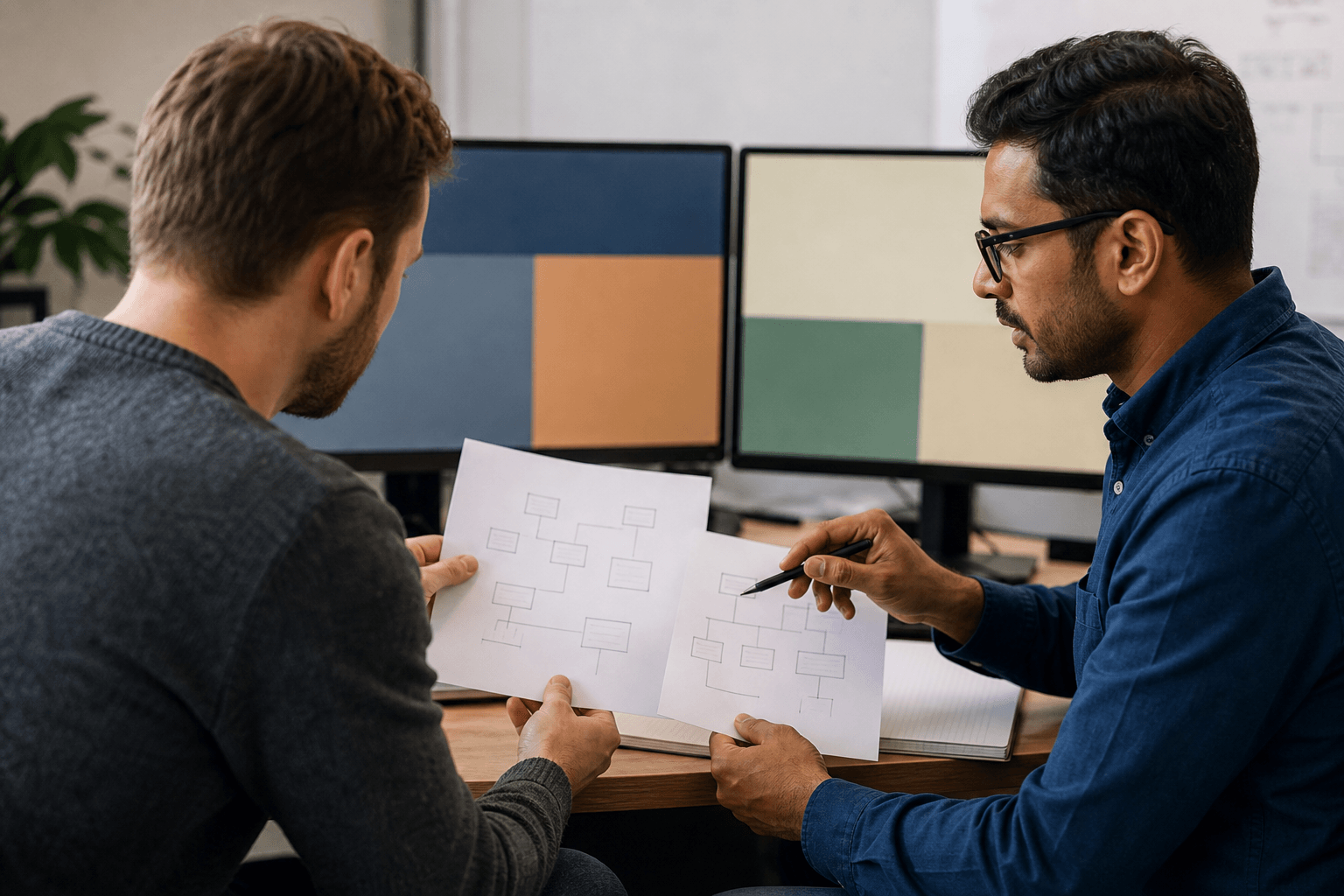 Engineers reviewing system interfaces